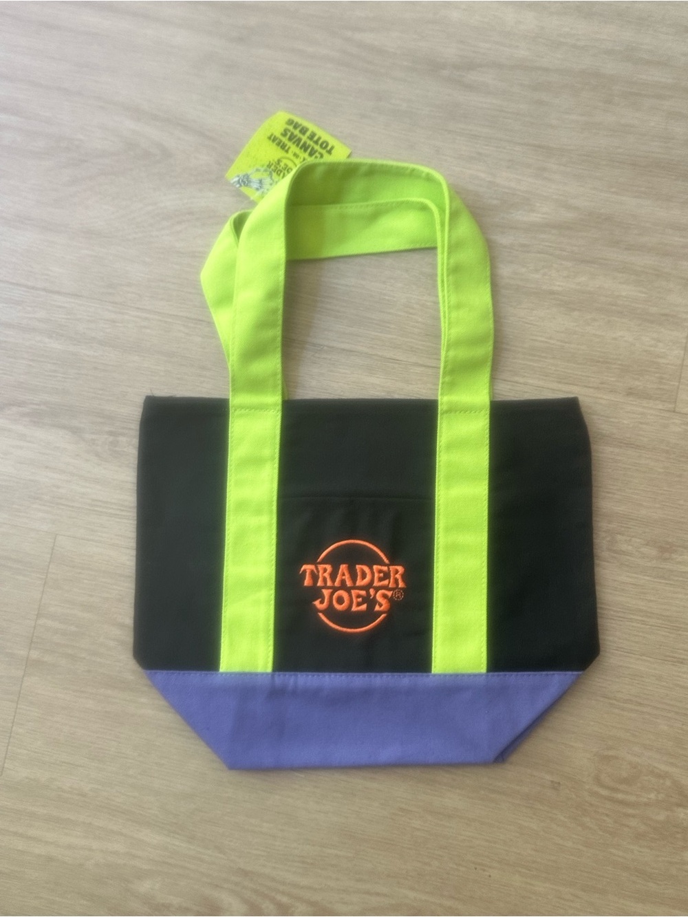 Trader Joe's Halloween Neon Green & Black mini Tote with Purple Base